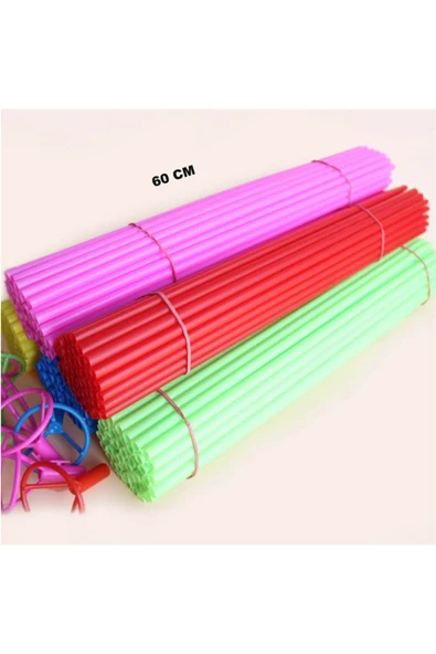BALON ÇUBUĞU RENKLİ 50 CM BAŞLIKLI(10 ADET)