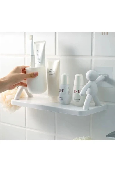 2 Adet Sevimli İnsan Motifli Banyo Mutfak Ofis Baharat Rafı Kendinden Yapışkanlı Çöp Adam Rafı - 2