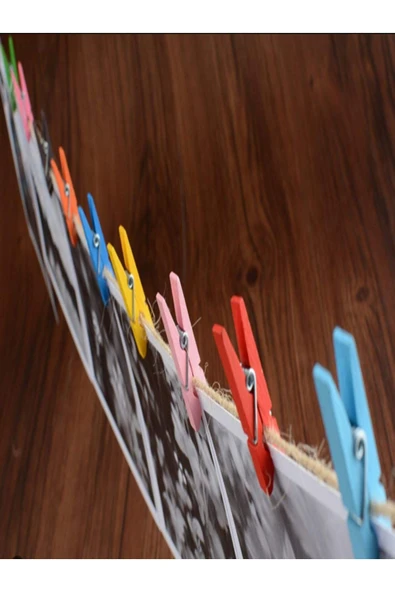 Renkli 2,5 Cm 100 Adet Mini Ahşap Mandal Çok Amaçlı Foto Askısı - 2