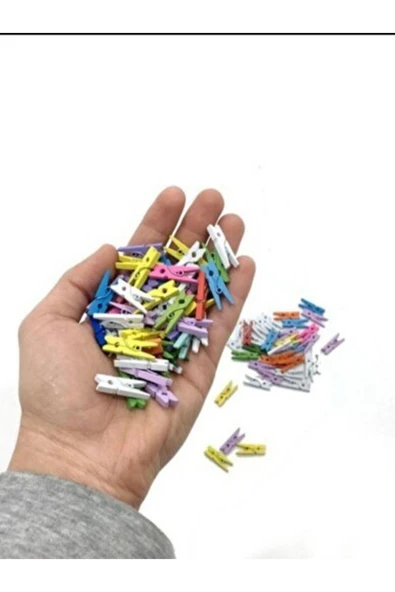Renkli 2,5 Cm 100 Adet Mini Ahşap Mandal Çok Amaçlı Foto Askısı - 3