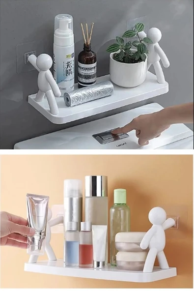 Kendinden Yapışkanlı Banyo Rafı Tarz Organizer Düzenleyici - 1 Adet Çöp Adam Raf - 5
