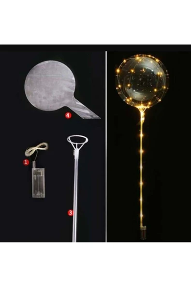 3 M LED KIRMIZI RENKLİ ŞEFFAF BALON ÇUBUKLU SET - 2