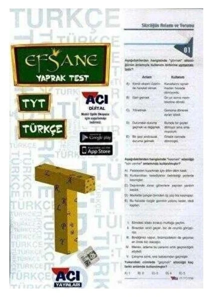 AÇI TYT EFSANE TÜRKÇE YAPRAK TEST