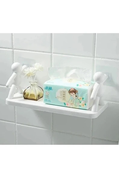 2 Adet Sevimli İnsan Motifli Banyo Mutfak Ofis Baharat Rafı Kendinden Yapışkanlı Çöp Adam Rafı