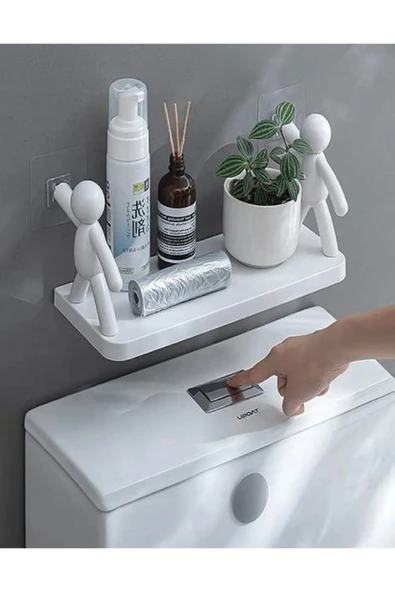 2 Adet Sevimli İnsan Motifli Banyo Mutfak Ofis Baharat Rafı Kendinden Yapışkanlı Çöp Adam Rafı - 4