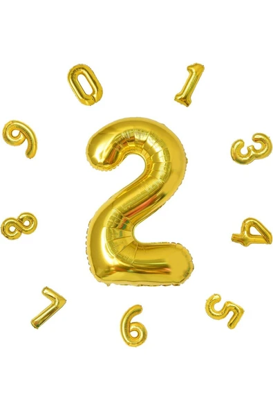 Gold  Folyo Balon 2 Rakam 100 cm (40 İnç)  2 Yaş Balonu - 2 Yaş Balon - 2 Rakam Balon