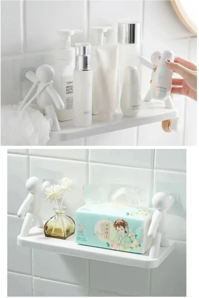 Sevimli İnsan Motifli Banyo Mutfak Ofis Baharat Rafı Kendinden Yapışkanlı Çöp Adam Rafı - 3