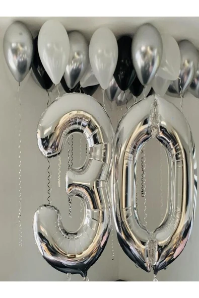 Gümüş  Folyo Balon 0 Rakam 100 cm (40 İnç)  0 Yaş Balonu - 0 Yaş Balon - 0 Rakam Balon - 2