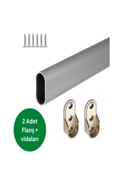Oval Alüminyum 60 Cm Dolap Içi Askı Borusu 2 Adet Plastik Flanş Ve Vidaları