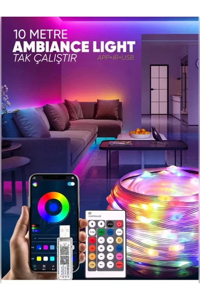 10 Metre Yeni Nesil Sese Duyarlı Kumandalı Bluetooth ile Telefondan Kontrol edilebilir Smart Led - Resim 3