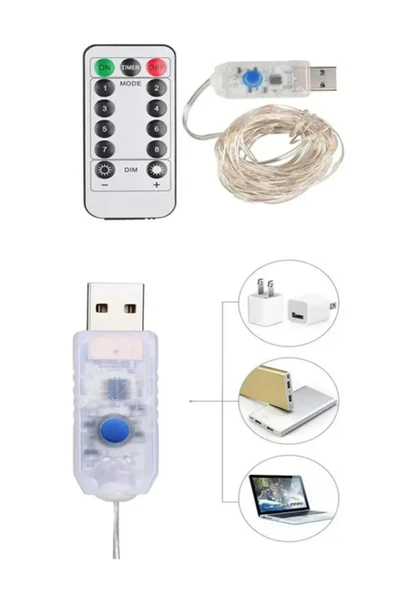 8 Modlu Usb Li Kumandalı 5 M Peri Led Dekoratif Amaçlı Rgb Karışık Renkli - 2
