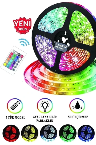 5 Metre Animasyonlu Tak Çalıştır Kumandalı Parti Şerit Led RGB - 2