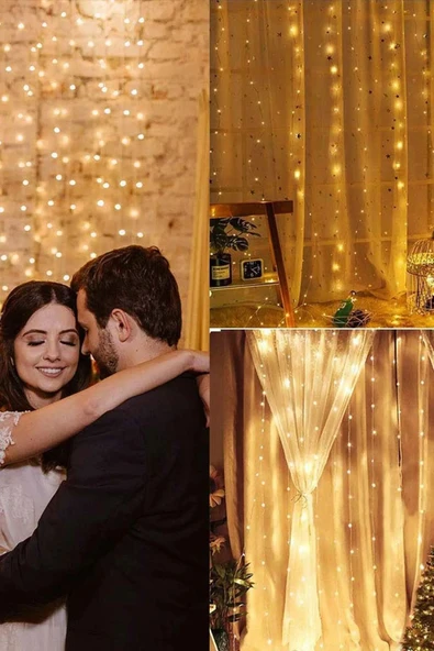 3x3 Metre USB'li 8 Animasyonlu Uzaktan Kumandalı Gün Işığı Peri Tel Led Perde - 2