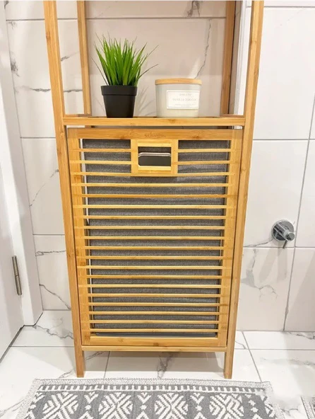 Bambu 3 Raflı Kirli Sepeti Çok Amaçlı Banyo Düzenleyici Organizer Raf - 3