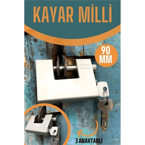 ModaCar Çelik Kayar Milli Asma Kilit 90 MM 3 anahtarlı Sonax Design