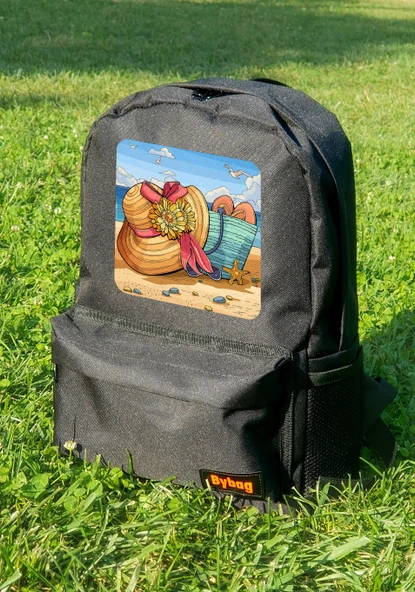 Plaj Yaz Tatil Kumsal Baskılı Siyah Sırt Çantası Unisex