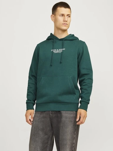 Jack Jones Erkek  Regular Fit Kanguru Cepli Yumuşak Dokulu Yeşil Kapüşonlu Sweatshirt  12216335Y - Resim 2