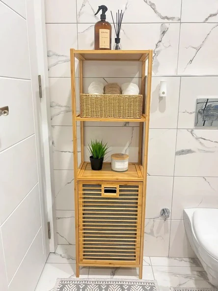 Bambu 3 Raflı Kirli Sepeti Çok Amaçlı Banyo Düzenleyici Organizer Raf - 2