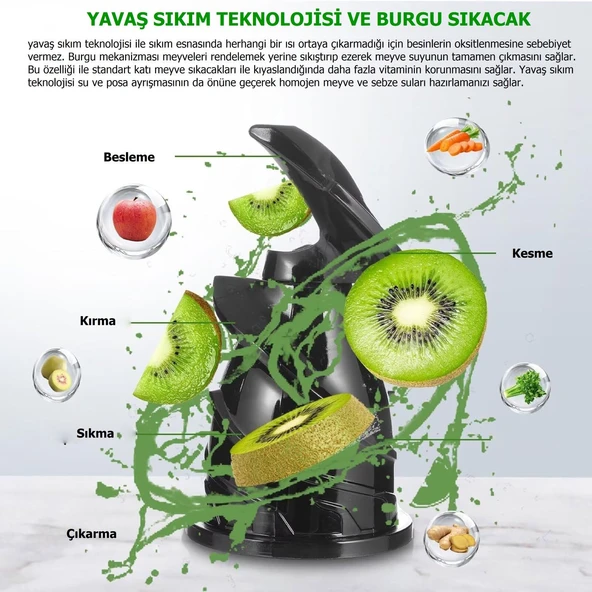 Rowenger Slow Juicer Yavaş Sıkım Katı Meyve Sıkacağı Soğuk Sıkım Meyve Sıkacağı - 2