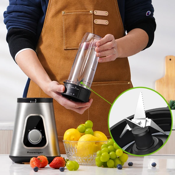 Rowenger 2in1 Inox 1.5lt Cam Hazneli Sürahili Smoothie Blender 600ml Kişisel Blender - 3