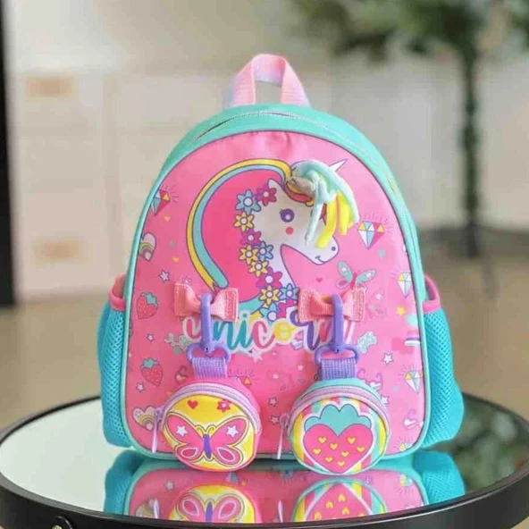 Vest Anaokulu Sırt Çantası Turkuaz Pembe Unicorn - Resim 3