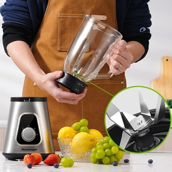 Rowenger 2in1 Inox 1.5lt Cam Hazneli Sürahili Smoothie Blender 600ml Kişisel Blender - 4