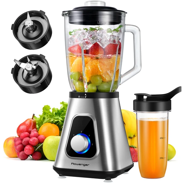 Rowenger 2in1 Inox 1.5lt Cam Hazneli Sürahili Smoothie Blender 600ml Kişisel Blender