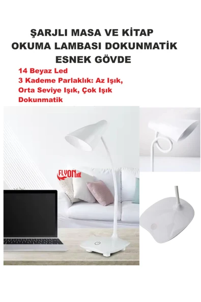 Şarj Edilebilir Dokunmatik Masa Lambası  Kitap Okuma Işığı Led Çalışma  Okuma 3 Modlu Kademe Işık - 4