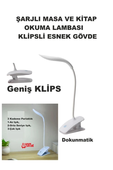 Şarj Edilebilir Klipsli Kitap Okuma Işığı 14 Led Kitap Arası Okuma 3 Modlu Işık Mandallı Lamba Masa