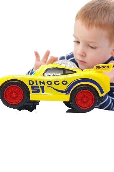 Şimşek Mcqueen Işıklı Otomatik Giden Sarı Renk Dil Çıkaran 3d Işıklı Pilli Oyuncak Araba - 3