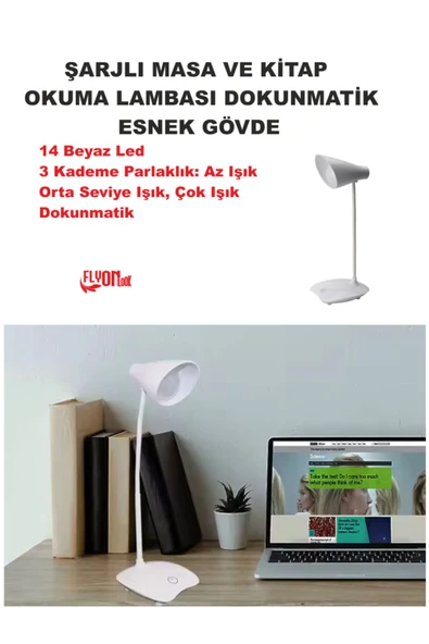 Şarj Edilebilir Dokunmatik Masa Lambası  Kitap Okuma Işığı Led Çalışma  Okuma 3 Modlu Kademe Işık - 5