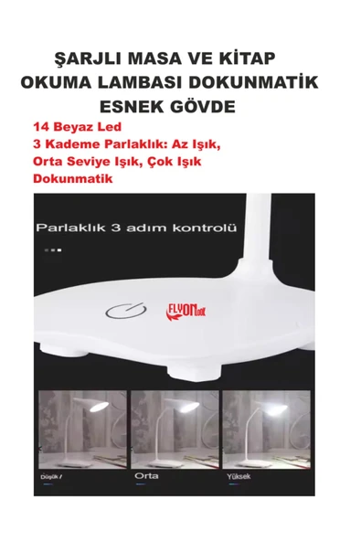 Şarj Edilebilir Dokunmatik Masa Lambası  Kitap Okuma Işığı Led Çalışma  Okuma 3 Modlu Kademe Işık - 3