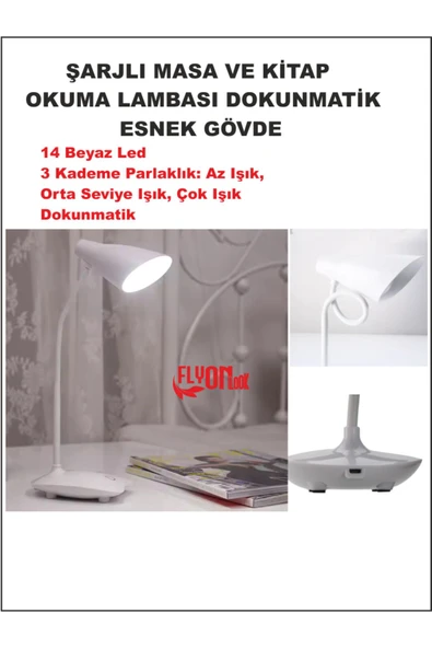 Şarj Edilebilir Dokunmatik Masa Lambası  Kitap Okuma Işığı Led Çalışma  Okuma 3 Modlu Kademe Işık