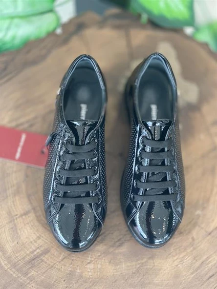 Pierre Cardin Bağcıklı Siyah Rugan Sneaker Ayakkabı 52245 - Resim 4