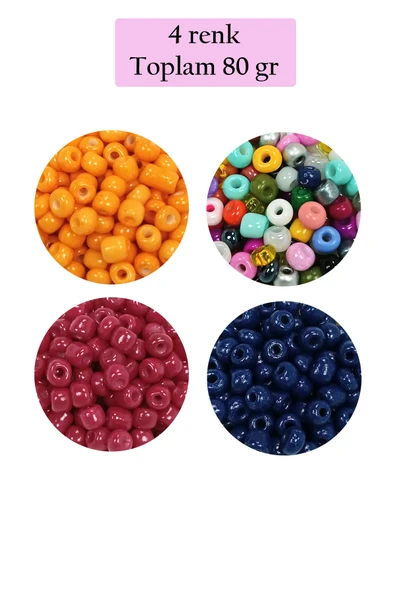 Dökme Cam Kum Boncuk Büyük Boy (6/0) 4 mm - 4 Renk - Toplam 80 Gram - BNC413 ürün görseli 1