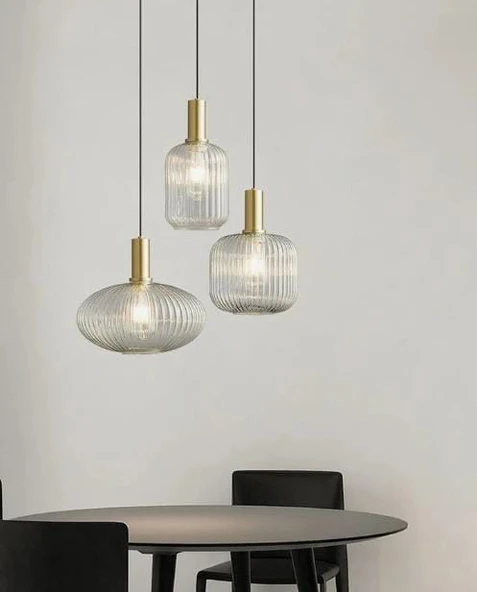 MYLİGHTS RUSTİK  ÜÇLÜ şeffaf CAMLI AVİZE  KASA  40CM  ESKİTME