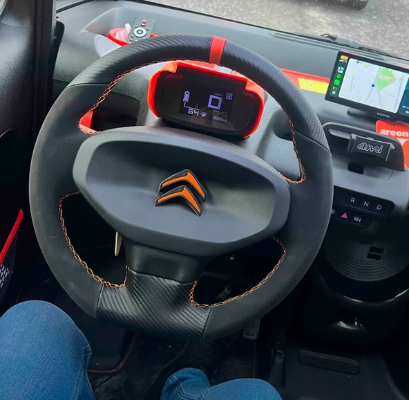 Citroën Ami Araca Özel Dikmeli Direksiyon Kılıfı (Nubuk Karbon Yüzüklü) ürün görseli