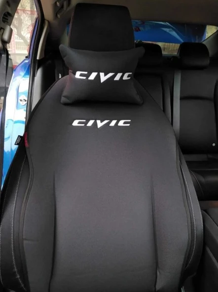 Honda Cıvıc Nakışlı Ön İkili Oto Koltuk Minderi 2 Adet Boyun Yastığı 2 Adet Kemer Pedi - 3