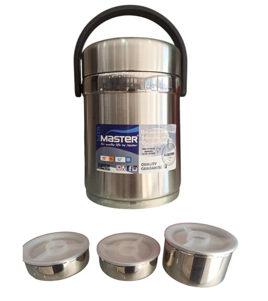 Master MTR-YT2000 3lü Çelik Yemek Termosu Sefer Tası Yemek Taşıma Kabı 2 Litre