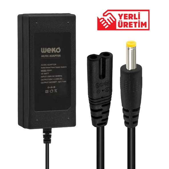 WEKO 20 VOLT - 2.25 AMPER 4.0*1.7 UÇLU YERLİ ÜRETİM NOTEBOOK ADAPTÖR