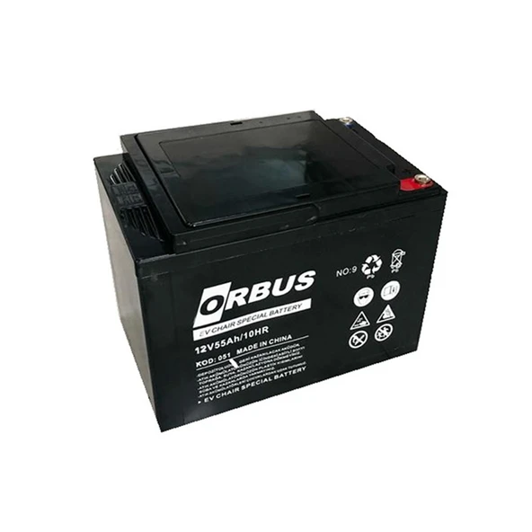 ORBUS 12 VOLT - 55 AMPER TEKERLEKLİ ENGELLİ ARAÇ AKÜSÜ (13 X 21.5 X 22.5 MM)