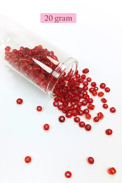 Dökme Cam Kum Boncuk Büyük Boy (6/0) 4 mm - 20 Gram - Şeffaf Kırmızı - BNC079 ürün görseli 1