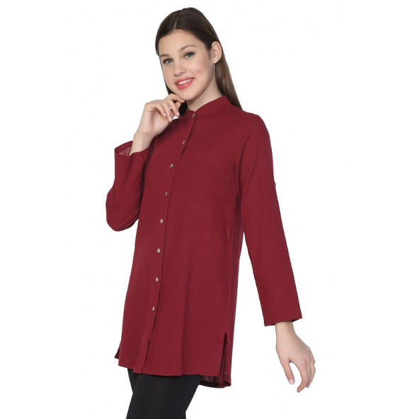 Eliş Şile Bezi- U.Kol Hakimyaka Tunik- Kodu 152.03- Bordo renk- 2XL beden