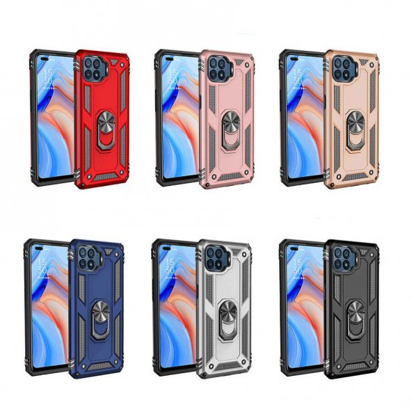 Oppo Reno 4 Lite Kılıf Zore Vega Yüzük Standlı Zırh Kılıf - 11