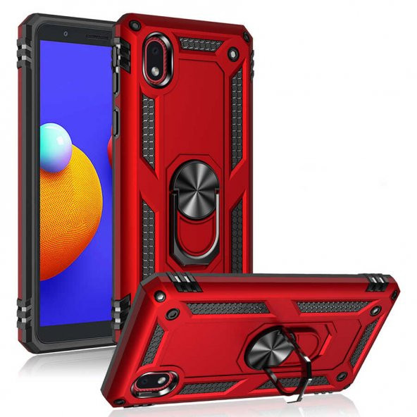 Galaxy A01 Core Kılıf Zore Vega Yüzüklü Standlı Zırh Kılıf - Resim 10
