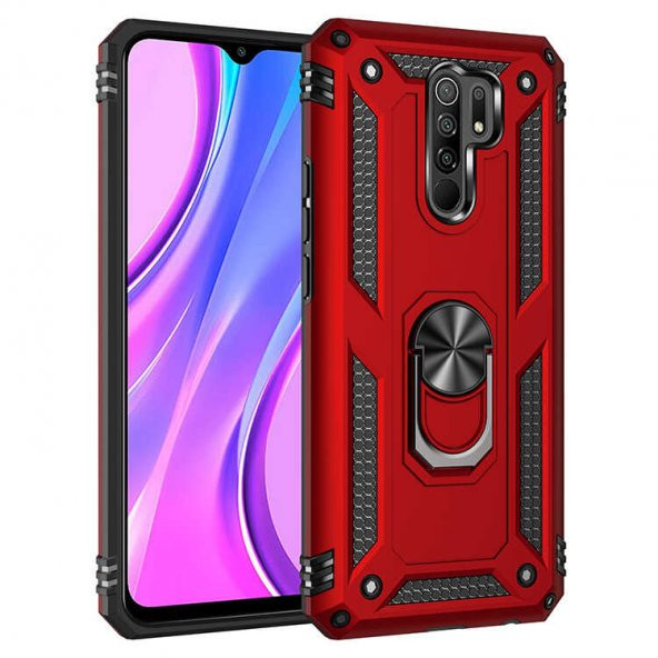 Xiaomi Redmi 9 Kılıf Zore Vega Yüzüklü Standlı Zırh Kılıf