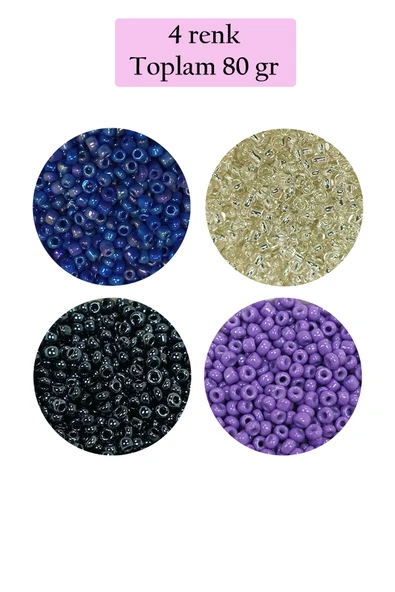 Dökme Cam Kum Boncuk (11/0) 2 mm - 4 Renk - Toplam 80 Gram -  BNC403 ürün görseli 1