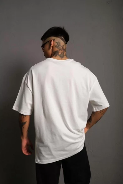 Erkek Oversize T-shirt - Beyaz