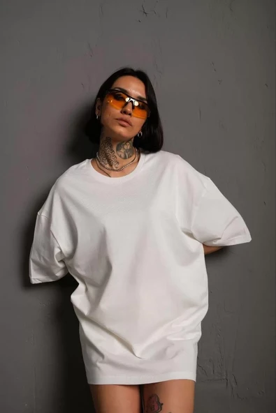 Kadın  Oversize T-shirt - Beyaz - 2