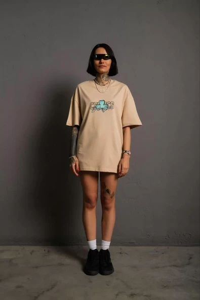 Kadın  Baskılı T-shirt - Bej - 3